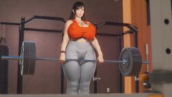 1girls 3d big_breasts black_hair breasts busty chun-li_thighs cleavage curvaceous curvy curvy_body curvy_female curvy_figure female gooey3d gym huge_breasts large_breasts lifting_weights original original_character sports_bra thick_thighs thighs voluptuous