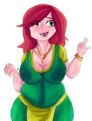 big_breasts big_nipples blue_eyes chubby_female clash_(series) clash_a_rama clash_of_clans clash_royale red_hair sweat sweaty_body villager_(clash_of_clans)