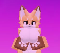 3d breast_grab furry_female gameplay_screenshot looking_at_viewer roblox robloxian solo tagme teasing_viewer