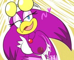 anthro avian beak bird blue_eyes breasts eyewear eyewear_on_head female glasses glasses_on_head heart_symbol hirundinid jewelry looking_at_viewer nipples non-mammal_breasts oscine passerine presenting presenting_breasts purple_body sega silverzure solo sonic_(series) sonic_riders sonic_the_hedgehog_(series) swallow_(bird) wave_the_swallow