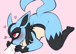 anthro ass_up breasts cleavage clothed clothing duo fellatio female female_focus genitals heart lucario male male/female nintendo oral penile penis pokemon pokemon_(species) pukemilked raised_tail sex solo_focus video_games