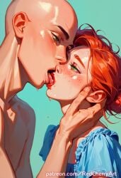 ai_generated bald french_kiss kissing kissing red_hair redcherryart tongue