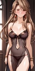 ai_generated big_breasts brown_hair female female_only granblue_fantasy katalina_(granblue_fantasy) katalina_aryze large_breasts long_hair looking_at_viewer red_eyes smile underwear