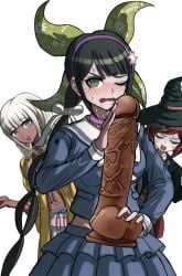 3girls blush chabashira_tenko danganronpa danganronpa_v3 dildo edit female_only holding_dildo holding_penis realistic sprite_edit surprised transparent_background wtf wtf_is_this yonaga_angie yumeno_himiko