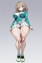 ai_generated anime_style big_ass big_breasts big_hips cute cute_face femele girl green_eyes hips light_brown_hair medial_ring