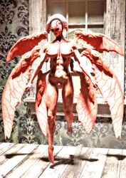 1girls 3d 6_wings abs azza demon demon_girl fallen_angel female female_only hollow_eyes huge_breasts indoors large_breasts levitation midair monster monster_girl multi_wing narrow_hips necrophage nightmare_waifu nude nude_female pinup solo solo_female wings