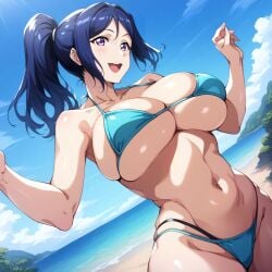 1girls ai_generated alternate_breast_size big_breasts bikini bostin breasts busty curvaceous curvy curvy_body curvy_female curvy_figure female huge_breasts large_breasts love_live!_sunshine!! matsuura_kanan sweat sweating sweaty sweaty_body sweaty_breasts swimwear thick_thighs thighs venus_body voluptuous