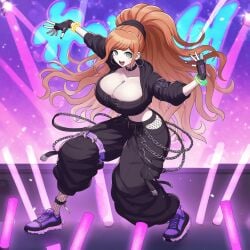 ai_generated clothed cow-ede_akamatsu dancing danganronpa danganronpa_3 happy huge_breasts neon_lights tagme urban yukizome_chisa