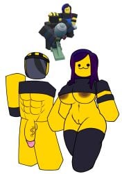 1boy 1girls areolae artist_request big_breasts breasts character_request dick doomspire_defense duo first_porn_of_character mob_face mostly_nude nipples penis pussy reference_image roblox roblox_game robloxian source_request tagme thighs visor white_background yellow_body yellow_penis yellow_skin