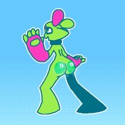 antennae ass bottomless ear ears_back gloves green_antennae green_body green_skin pink_antennae sploot_(unknownspy)