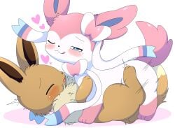 absurd_res azuo eevee eeveelution female feral generation_1_pokemon generation_6_pokemon hi_res lying male male/female nintendo on_back on_front on_side pokemon pokemon_(species) solo sylveon