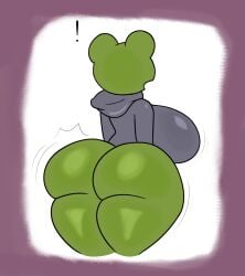 absurd_res amphibian anthro ass big_breasts big_butt bottomless breasts butt_expansion clothed clothing digital_media_(artwork) expansion female frog google google_doodle green_body halloween hi_res holidays huge_breasts huge_butt magic_cat_academy obsuniq partially_clothed robe simple_background solo thick_thighs wide_hips