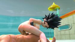 1boy black_hair caulifla caulifla_(dragon_ball) dragon_ball dragon_ball_super female huge_ass huge_breasts lolpantsu penis reverse_cowgirl_position tagme video