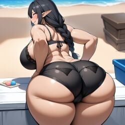 1girls ai_generated beach big_ass big_breasts big_butt bikini black_bra black_hair black_panties braided_hair dumptruck_ass dumptruck_butt elf gigantic_ass huge_ass huge_breasts huge_butt large_ass large_breasts large_butt lingerie lingerie_bra lingerie_panties long_hair looking_at_viewer looking_back massive_ass massive_breasts massive_butt milf mommy original original_character rear_view shiny_skin thick_hips thick_thighs wide_hips wide_thighs