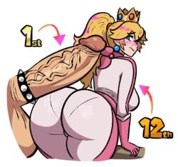 1boy 1girls ass balls big_ass big_penis blonde_hair bowser clothing damonfive0 erection fat_ass female gigantic_penis huge_cock koopa large_penis male mario_(series) mario_kart nintendo ponytail princess princess_peach royalty straight super_mario_bros. unseen_male_face