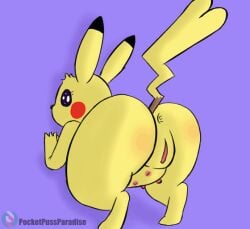 2024 animated anthro anus ass big_butt breasts digital_media_(artwork) female generation_1_pokemon genitals looking_back nintendo pikachu pokemon pokemon_(species) presenting presenting_hindquarters presenting_pussy pussy shaking_butt side_boob solo stella_(trippybunny) teats thick_thighs trippybunny