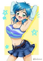 1girls belted_skirt big_breasts blue_eyes blue_hair breasts denim_skirt earrings hanon_hosho houshou_hanon konbutare large_boobs large_breasts large_tits mermaid_melody_pichi_pichi_pitch short_hair short_skirt skirt solo_female star_earrings wholesome young younger_female