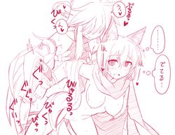 1boy 1girls animal_ears arm_grab armwear blush breasts earrings elf elf_male female female_penetrated femboy femboy_on_female femboydom femsub fox_ears fox_girl from_behind goushu legwear male male/female male_penetrating male_penetrating_female maledom mira_misciano monster_girl nipples penetration sex short_hair text topwear translation_request very_long_hair very_long_hair_male