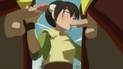 1girls 2boys age_difference animated avatar_the_last_airbender deepstroke fellatio handjob precum saliva shorter_than_30_seconds sound sound_edit tagme toph_bei_fong video