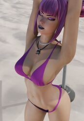 1girls beach beach_umbrella big_ass big_breasts bikini black_lips black_lipstick breasts closed_eyes clothes_falling_off female female_only fortnite fortnite:_battle_royale perete pink_bikini pink_hair pink_pubic_hair power_punk_(fortnite) pubic_hair pubic_hair_peek short_hair smile smiling stretching sweat sweatdrop sweating wardrobe_malfunction wet wet_body wet_skin