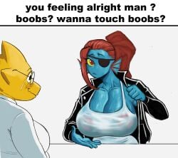 alphys big_ass big_breasts big_breasts big_butt deltarune eyepatch fat_ass glasses inviting inviting_to_sex lab_coat labcoat large_ass large_breasts meme panties pink_panties redmanart showing_breasts showing_panties sweaty sweaty_body sweaty_breasts sweaty_butt text text_box undertale undyne undyne_(deltarune) wet wet_body wet_clothes wet_clothing wet_shirt