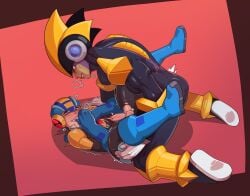 <3 <3_eyes 2024 2boys absurd_res balls bass_(mega_man) bigboygun532 blush bodysuit capcom cum cum_on_self cumshot ejaculation erection gay glans grin half-closed_eyes heart heart-shaped_pupils heart_eyes heart_symbol helmet hi_res humanoid_genitalia humanoid_penis legs_up looking_pleasured lying lying_on_back male male/male male_only mega_man mega_man_(character) mega_man_battle_network mega_man_nt_warrior megaman.exe narrowed_eyes on_back orgasm penis pink_glans red_background red_eyes ripped_bodysuit ripped_clothing rockman rockman_exe rockman_exe_(character) simple_background smile spread_legs spreading sweat teeth yaoi