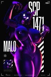 3d_(artwork) absurd_res areola ass big_breasts big_butt breasts canid canine claws curvy_figure digital_media_(artwork) ears_up female garry's_mod hi_res mal0 mal0_(species) mammal nabito_dan open_mouth poster scp-1471-a scp_foundation skulldog_(species) smile solo thick_thighs tongue tongue_out wide_hips