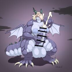 1:1 2025 axolotl_tf balls big_breasts blonde_hair bodily_fluids breasts censored claws clenched_teeth cum cumshot digital_media_(artwork) dragon ejaculation erection genital_fluids genitals grey_background gynomorph hair hand_on_face hi_res horn human intersex looking_up mammal membrane_(anatomy) membranous_wings mythological_creature mythological_scalie mythology nipples nude penis scalie simple_background solo species_transformation standing tail teeth transformation wings