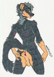 2025 anthro anus ass athletic athletic_male back_scar backsack balls black_body black_claws black_fur blue_eyes butt_grab cheek_tuft claws countershade_neck countershading eyewear eyewear_only facial_tuft fur genitals glasses glasses_only grey_hair gulonine hair hand_on_butt hi_res inner_ear_fluff jack_salem long_tail looking_at_viewer looking_back male mammal marten multicolored_body multicolored_fur mustelid musteline nude open_mouth perineum pink_anus presenting presenting_anus presenting_hindquarters raised_tail sable_(marten) scar seductive signature simple_background slim solo spread_anus spread_butt spreading standing tail teeth tuft two_tone_body two_tone_fur wearing_glasses white_background zaeryn
