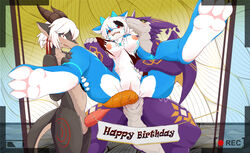 aluka_(dragoon86) anthro black_sclera blush breasts claws dragon dragoon86 erection female fur genitals group hair happy_birthday horn ilyad_(ilyad_12) kemono male male/female nipples nude penis pussy red_eyes reptile scalie shaded tapering_penis western_dragon wingless_dragon wings wolflong_(character) yellow_eyes