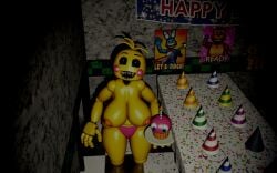 animatronic big_ass big_breasts camera_view creepy_face five_nights_at_freddy's five_nights_at_freddy's_2 fnaf fnaf_2 robot_girl solo thicc_thighs topless toy_chica_(fnaf) yellow_body