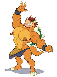 2021 analon_(artist) anthro bara barely_contained barely_contained_penis big_bulge big_muscles big_penis bowser bracelet bulge claws clothed clothing erection erection_under_clothing eyebrows genitals hair hi_res horn ineffective_clothing jewelry koopa male male_only mario_(series) muscular muscular_anthro muscular_male navel nintendo nipple_piercing nipple_ring nipples pecs penis piercing scalie sharp_teeth shell simple_background smile smirk solo spiked_shell spiked_tail spikes spikes_(anatomy) standing teeth tenting toomanyboners underwear vein video_games white_background