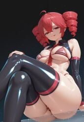 1girls ahoge ai_generated ass belly big_ass big_breasts big_thighs bikini breasts collared_bikini crossed_legs curvaceous curvy curvy_female curvy_figure detached_sleeves female female_only glass glass_table huge_ass huge_thighs kasane_teto large_ass large_breasts large_thighs latex latex_clothing licking_lips mako16 micro_bikini midriff navel necktie necktie_between_breasts plump plump_thighs red_eyes red_hair seductive seductive_look see-through shiny_skin sitting sitting_on_glass sitting_on_table skindentation slim_waist solo solo_female striped_bikini thick_thighs thighhighs thighs tongue tongue_out twin_drills utau wide_hips