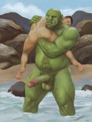 anal anal_fisting anus ass balls beach beard big_dom_small_sub big_penis body_hair carrying carrying_partner dominant dominant_humanoid duo facial_hair fisting gay genitals green_body hi_res holding_partner human human_male human_on_humanoid humanoid interspecies larger_humanoid light-skinned_male light_skin lost_my_keys male male/male male_only mammal musclegut muscular muscular_humanoid muscular_male navel nude orc orc_male orcfun penis rock sand seaside size_difference smaller_human submissive submissive_human tusks water