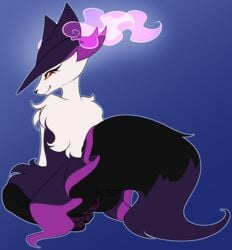 anthro anus ass black_body black_fur braixen canid canine clothing colored_fire cosplay erroremma fakémon female fire fur fusion genitals hat headgear headwear hi_res hybrid iris_(erroremma) long_fur looking_at_viewer looking_back magic_user mammal mismagius nintendo pawpads paws pokémon_(species) pokémon_fusion pokefusion pokemon pokemon_(species) presenting presenting_hindquarters purple_body purple_fire purple_fur pussy red_eyes sitting smile solo video_games white_body white_fur witch witch_hat