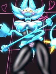 3:4 absurd_res aesiratomsk android anthro axelwolf bodily_fluids breasts choker collar cum cum_drip cum_in_pussy cum_inside darkner deltarune domestic_cat dripping drooling felid feline felis female genital_fluids genitals glistening glistening_body glowing glowing_eyes glowing_genitalia glowing_nipples heart hi_res jewelry lactating machine mammal necklace nipples puffy_nipples pussy robot saliva solo tasque_manager_(deltarune) undertale_(series) unusual_bodily_fluids unusual_lactation video_games whip