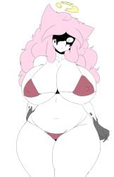 1girls big_breasts bikini breasts clases dedny_(huesosdry) demon demon_girl fallen_angel female hairy hairy_pussy huesosdry pink_hair tagme