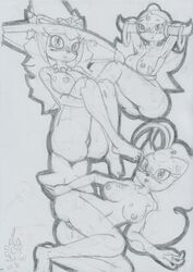 anthro anthrofied ass banette blush bodily_fluids breasts clothing feet felid female genital_fluids genitals graphite_(artwork) group hair hands_behind_head hat headgear headwear hoopa hoopa_(confined) humanoid legendary_pokemon lunaris_parukia lying maggie_(lunaris_parukia) mammal mismagius mostly_nude nintendo nipples nude on_side open_mouth open_smile pokémon_(species) pokemon pokemon_(species) pokemorph pussy pussy_juice shinji_(lunaris_parukia) sitting smile traditional_media_(artwork) video_games zippy_(lunaris_parukia)