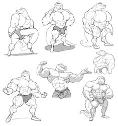 absurd_res alligator alligatorid analon_(artist) animalympics anthro bolt_jenkins bulge clothing crocodile crocodilian crocodylid erection genitals group hi_res male male/male male_only monochrome muscular penis reptile scalie toomanyboners underwear