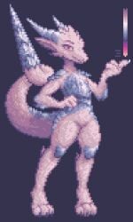 ambiguous_gender armor armored_ambiguous_gender clawed_feet clawed_toes countrysim dragon_furry fur furry horns ourworldofpixels pixel_art potassium_k questionable shoulder_armor spiked_tail tail verdun_(potassium_k)