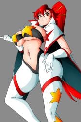1girls 2:3 animated bandeau breast_drop breasts female grey_background huge_breasts looking_at_viewer looking_down looking_down_at_viewer low-angle_view orange_eyes ponytail red_hair simple_background solo space_yoko strapless strapless_top tagme taking_clothes_off tengen_toppa_gurren_lagann vertical_video witchking00 yoko_littner