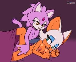 2025 anthro anthro_on_anthro assisted_masturbation bat big_breasts blaze_the_cat breasts digital_drawing_(artwork) digital_media_(artwork) domestic_cat eyeshadow felid feline felis female female/female finger_fuck fingering fours_(artist) fourssss fur looking_at_another makeup mammal masturbation purple_body raised_leg rouge_the_bat sega signature small_breasts sonic_(series) sonic_the_hedgehog_(series) vaginal_masturbation vaginal_penetration white_body white_fur wings