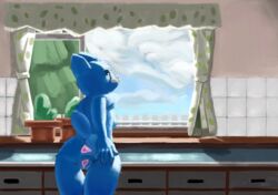 anthro anus ass back_boob blue_body blue_fur breasts cartoon_network counter detailed_background digital_media_(artwork) digital_painting_(artwork) domestic_cat felid feline felis female fur genitals hand_on_butt kitchen leaning leaning_forward looking_back mammal mature_anthro mature_female nicole_watterson nude pink_anus pink_inner_pussy presenting presenting_hindquarters pussy qunke solo spread_butt spread_pussy spreading the_amazing_world_of_gumball thigh_gap window