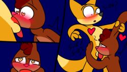 <3_eyes 16:9 anthro balls comic dialogue duo fellatio francis(theyiff) genitals happy happy_sex heart hi_res love male male/male oral orgasm orgasm_face penile sex sucking surprised_expression theyiff until_they_like_it widescreen