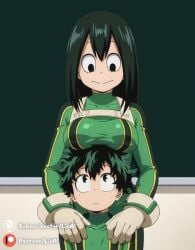 ai_generated anime big_breasts boku_no_hero_academia deku huge_cock midoriya_izuku my_hero_academia tsuyu_asui