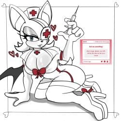 1girls bat_ears bat_girl bat_wings big_breasts breasts busty cleavage curvy eyepatch female high_heel_boots high_heels nurse nurse_uniform rouge_the_bat shadsonline sonic_(series) sonic_the_hedgehog_(series) syringe thighhighs