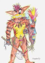 10s 1boy 2015 anthro anthro_only balls bandicoot crash_(series) crash_bandicoot flaccid fur furry furry_male furry_only male male_focus male_only marsupial nipples orange_fur penis pubic_hair red_hair rockergrayfox signature solo solo_male tagme tattoo traditional_media tribal video_games