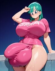 1futa ai_generated aqua_eyes aqua_hair artist_name balls big_balls big_breasts bulge bulma_(dragon_ball) bulma_briefs bulma_briefs_(frieza_saga) dragon_ball dragon_ball_z futa_only futanari futazeta huge_cock large_breasts legs penis solo solo_focus uncensored