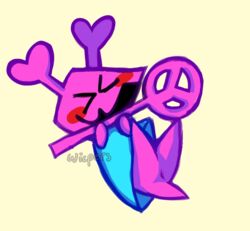 ambiguous_gender anus blue_clothing blue_dress blush closed_eyes clothing deltarune dress heart_ears legs_up monster open_mouth open_smile purple_body semi-anthro simple_background smile solo undertale_(series) video_games virovirokun wand wicpers