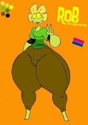 anthro anthrofied ass ass big_ass big_butt bubble_ass bubble_butt flora_fauna flower huge_ass huge_butt looking_away looking_to_the_side male male_only pants peace_sign petals plant rob_(schplingnops) schplingnops shirt solo solo_male tagme thick_thighs wide_hips